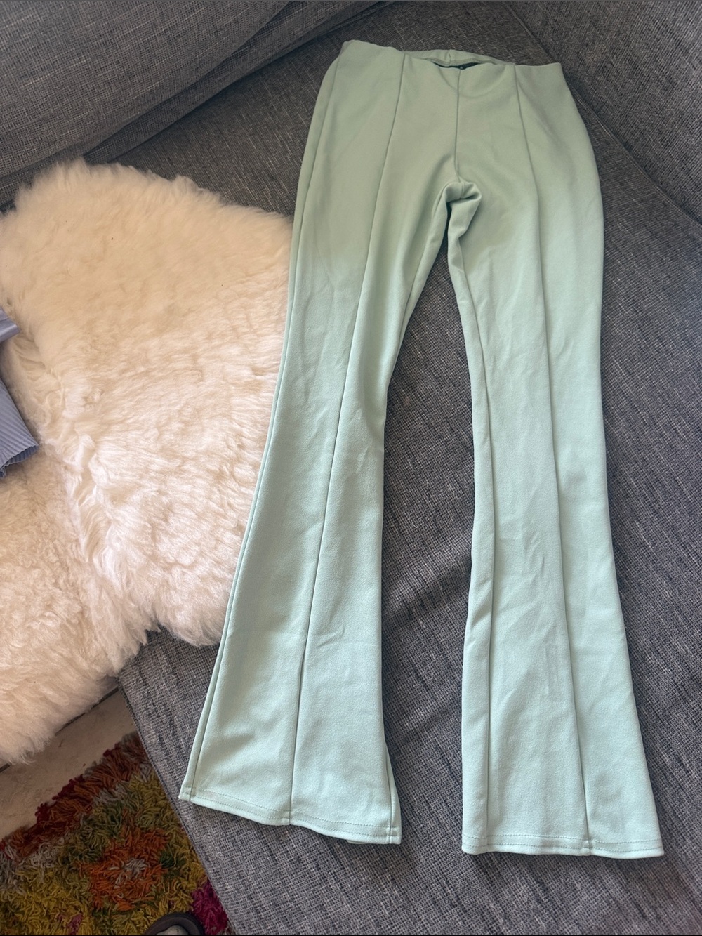 ASOS US size 2 petite mint flare pants with slit on the back